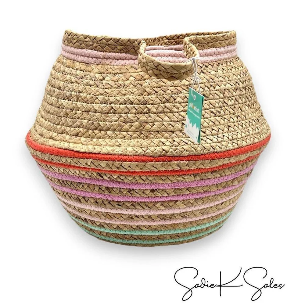 Pillowfort Large Water Hyacinth & Coiled‎ Rope Stripe Bin Collapsible - Target